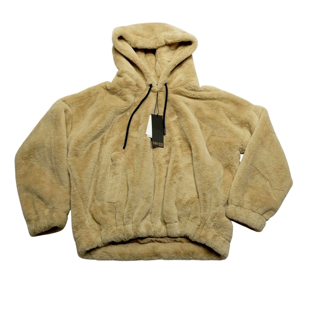 Truth By Republic Hoodie Womens Medium Beige Faux Fur Soft Pullover Jacket